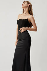 Reeta Black Strapless Corset Maxi Dress