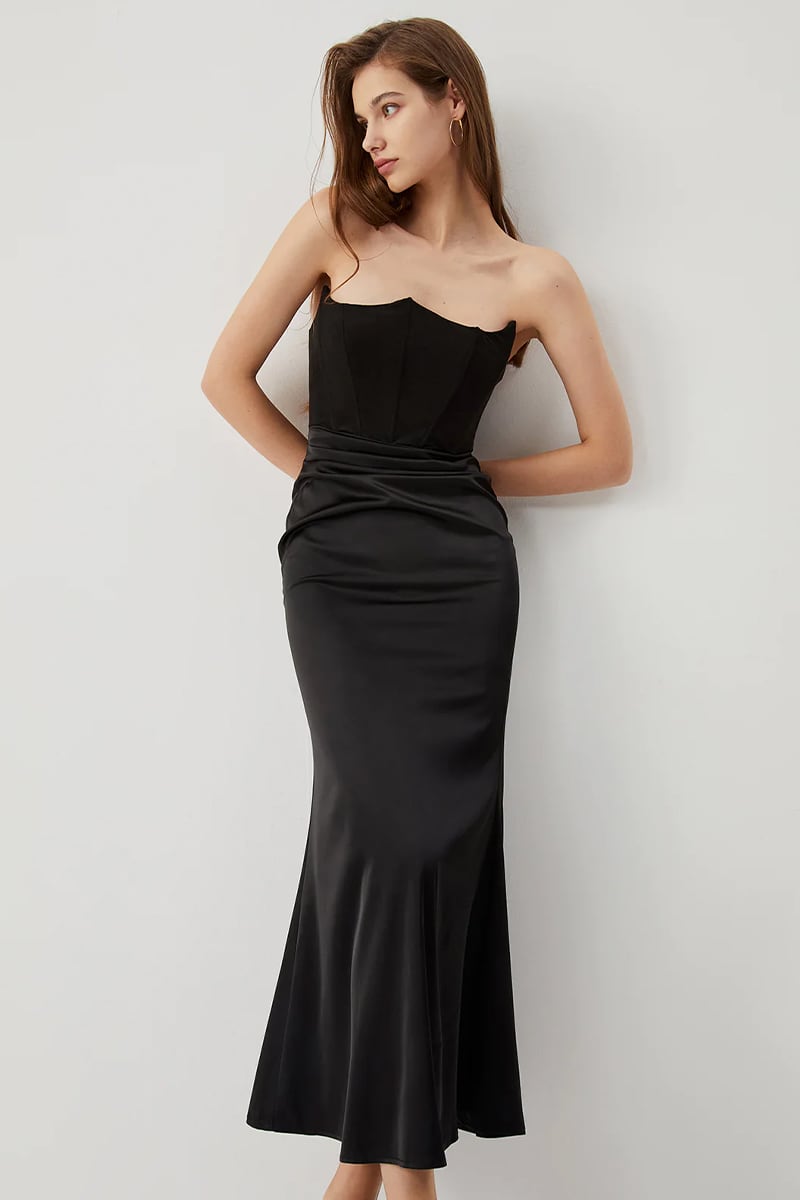 Reeta Black Strapless Corset Maxi Dress – Chicwild