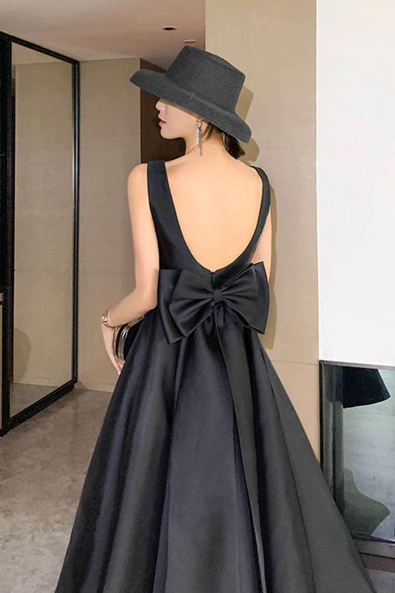 Reva Satin Backless Bow Midi Dress