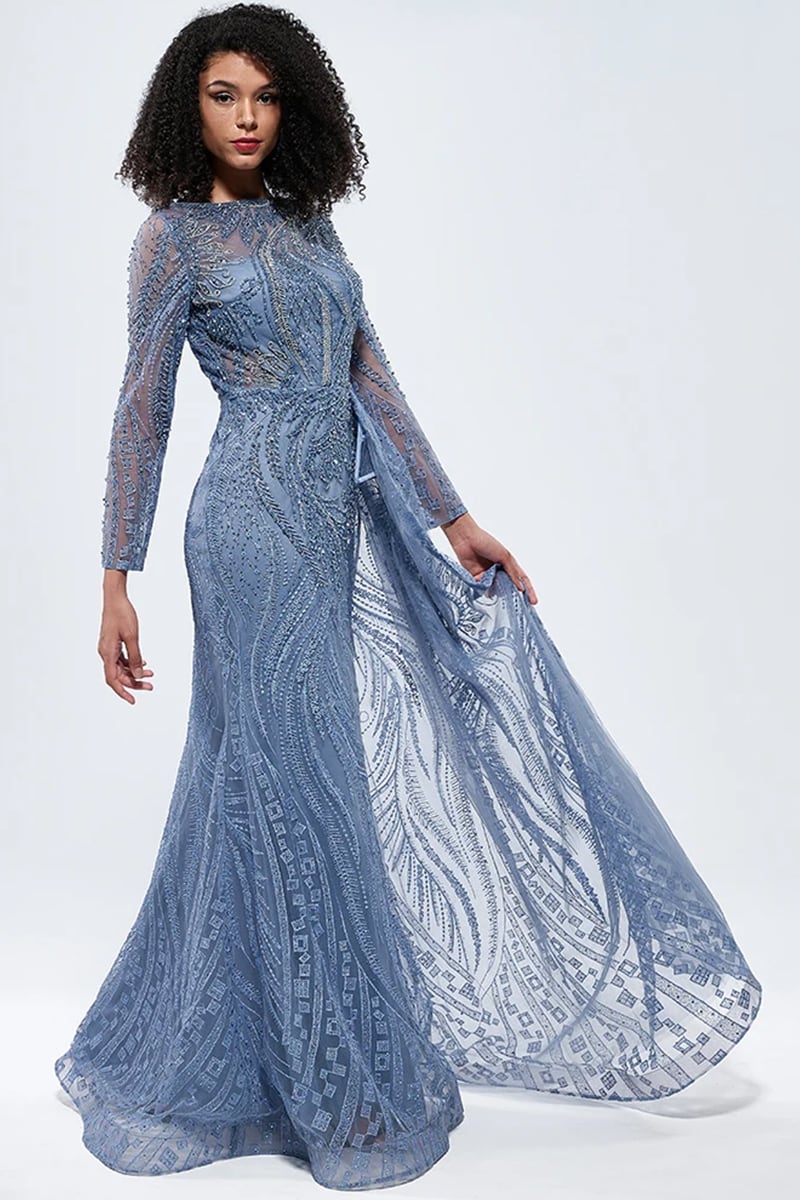 Romina Beaded Long Sleeve Gown