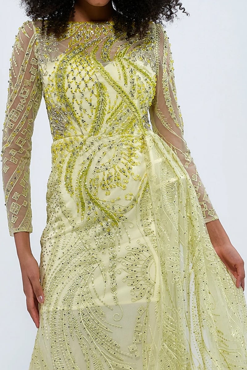 Romina Beaded Long Sleeve Gown