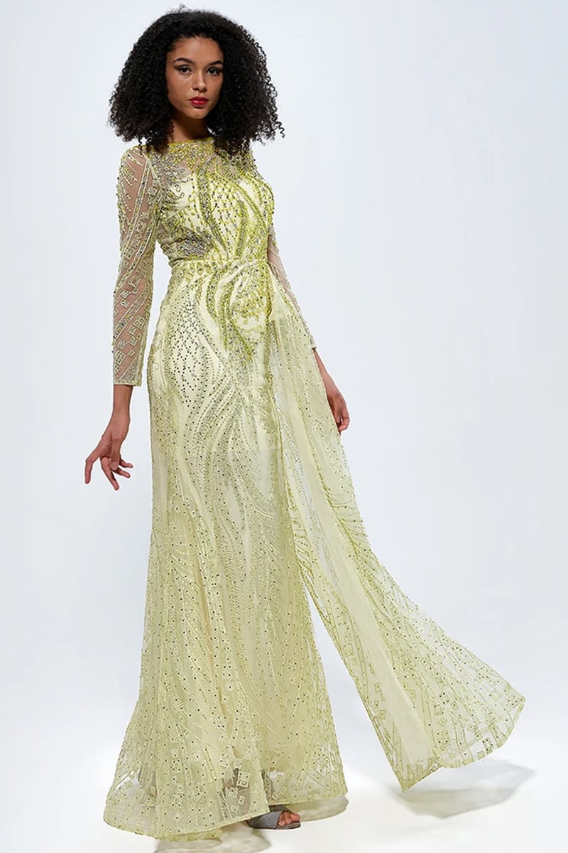 Romina Beaded Long Sleeve Gown