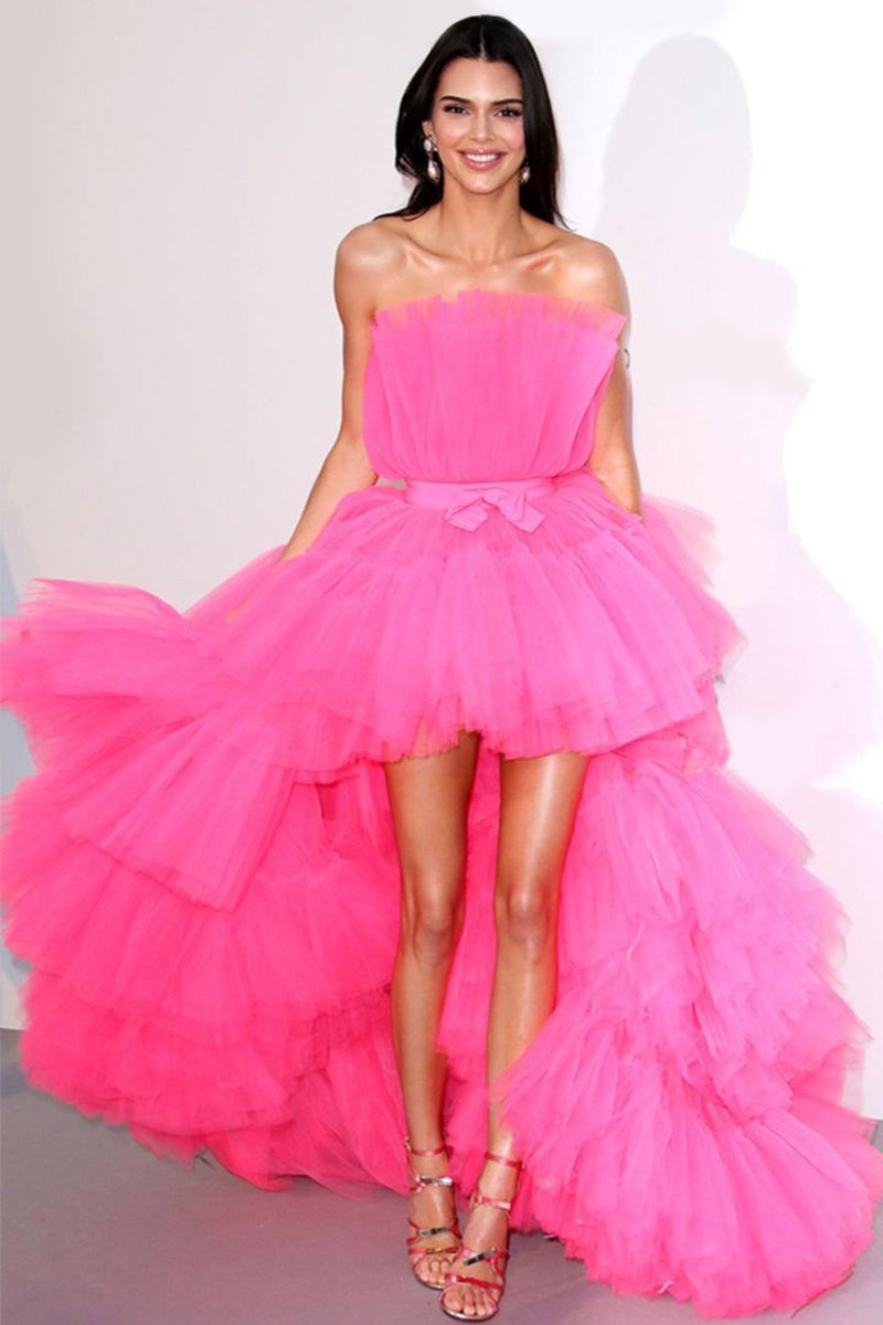 Runway Glam Hot Pink Tulle High-Low Maxi Dress