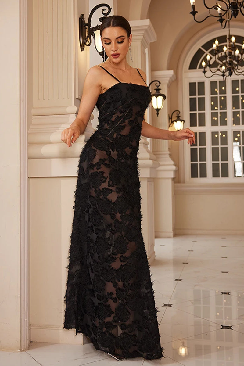 Sensational Sheer Black Lace Maxi Dress