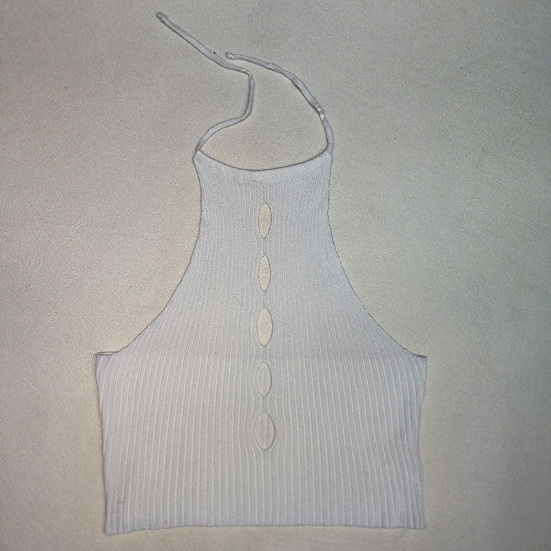 Sexy White Cutout Open Back Cropped Rib Knit Halter Top