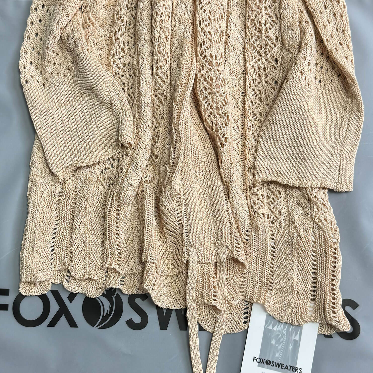 Sexy Drawstring V Neck Crochet Pointelle Knit Mini Cover Up Dress