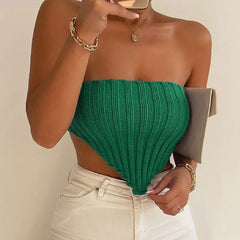 Sexy Emerald Green Handkerchief Hem Cropped Strapless Knit Top