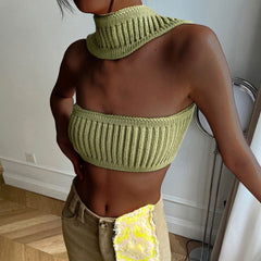 Sexy Multi Way Halter Neck Ribbed Knit Bandeau Top