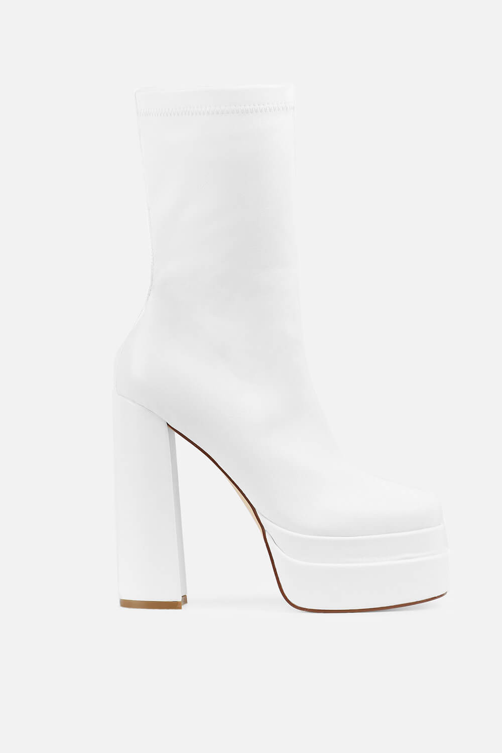 Double Platform Block Heel Ankle Boots - White