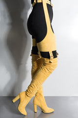 Mustard Suede Belted Thigh High Boots