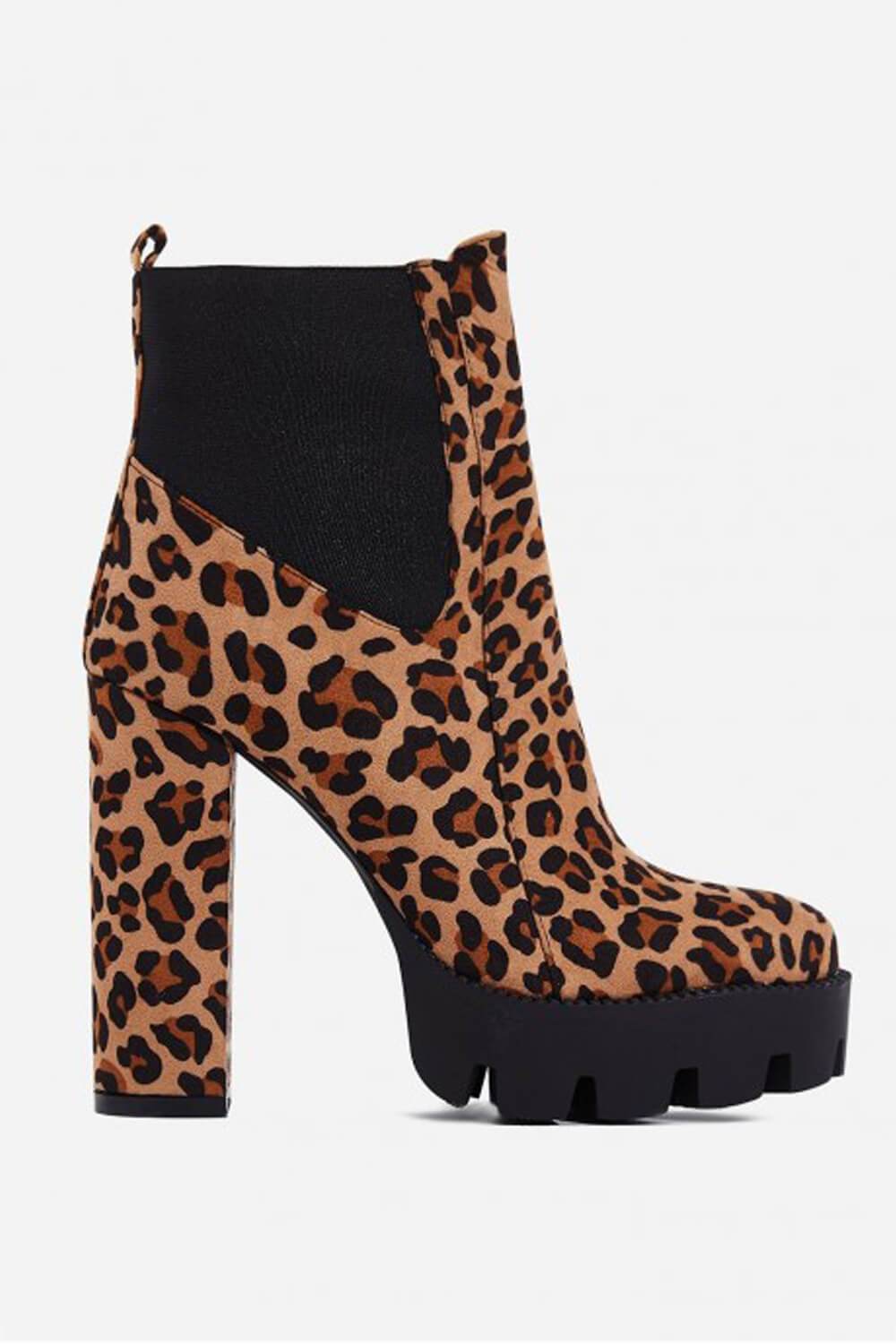 Brown Leopard Print Faux Suede Chunky Platform Boots