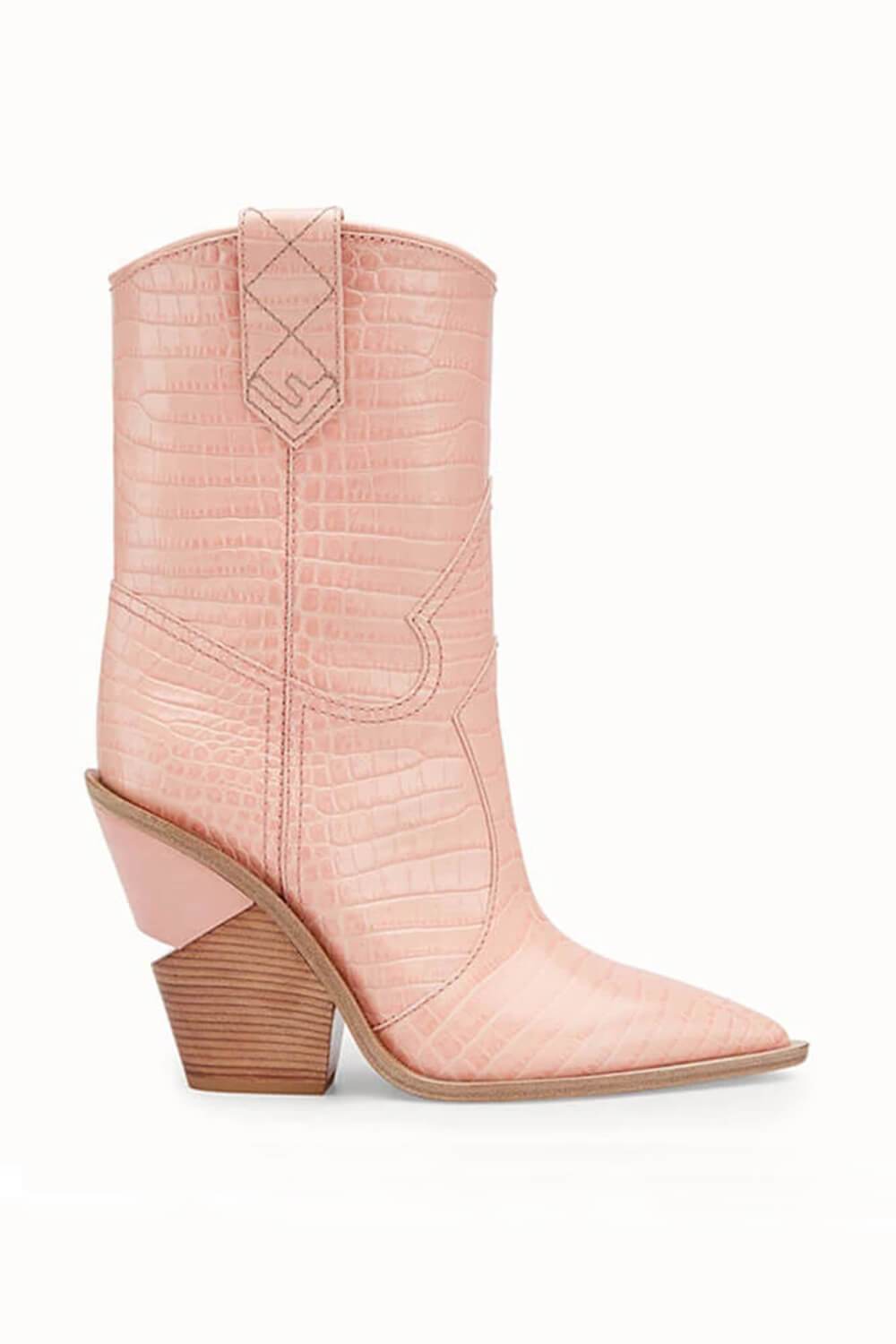 Pink Croc Cut-Out Heel Mid Western Cowboy Boots