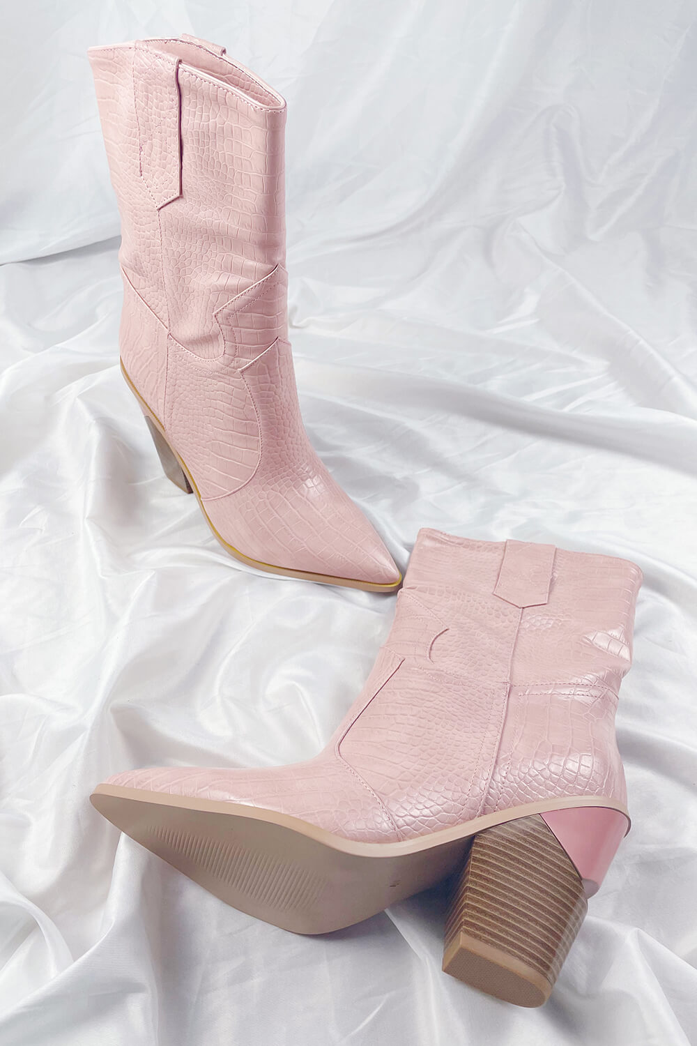 Pink Croc Cut-Out Heel Mid Western Cowboy Boots