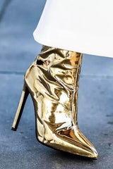 Metallic Gold Pointed Stiletto Heeled Ankle Boots