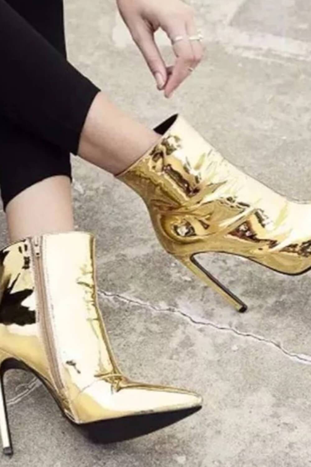 Metallic Gold Pointed Stiletto Heeled Ankle Boots