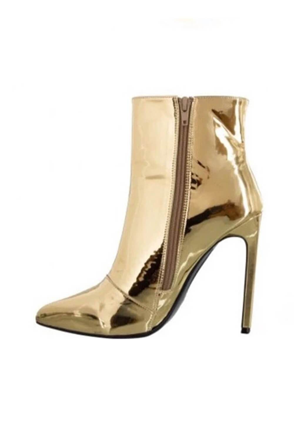 Metallic Gold Pointed Stiletto Heeled Ankle Boots