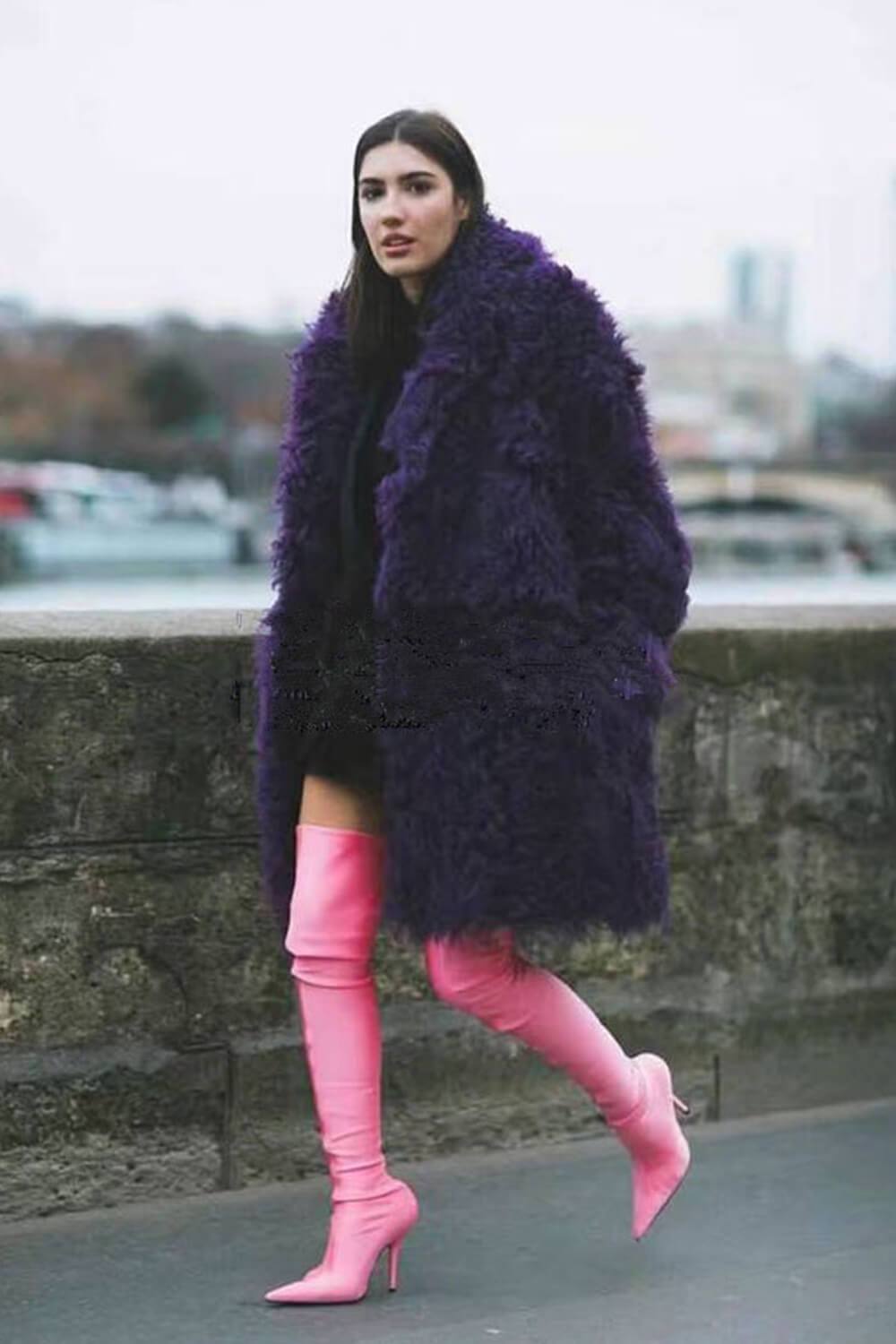 Pink Satin Pointed Toe Thigh High Boots