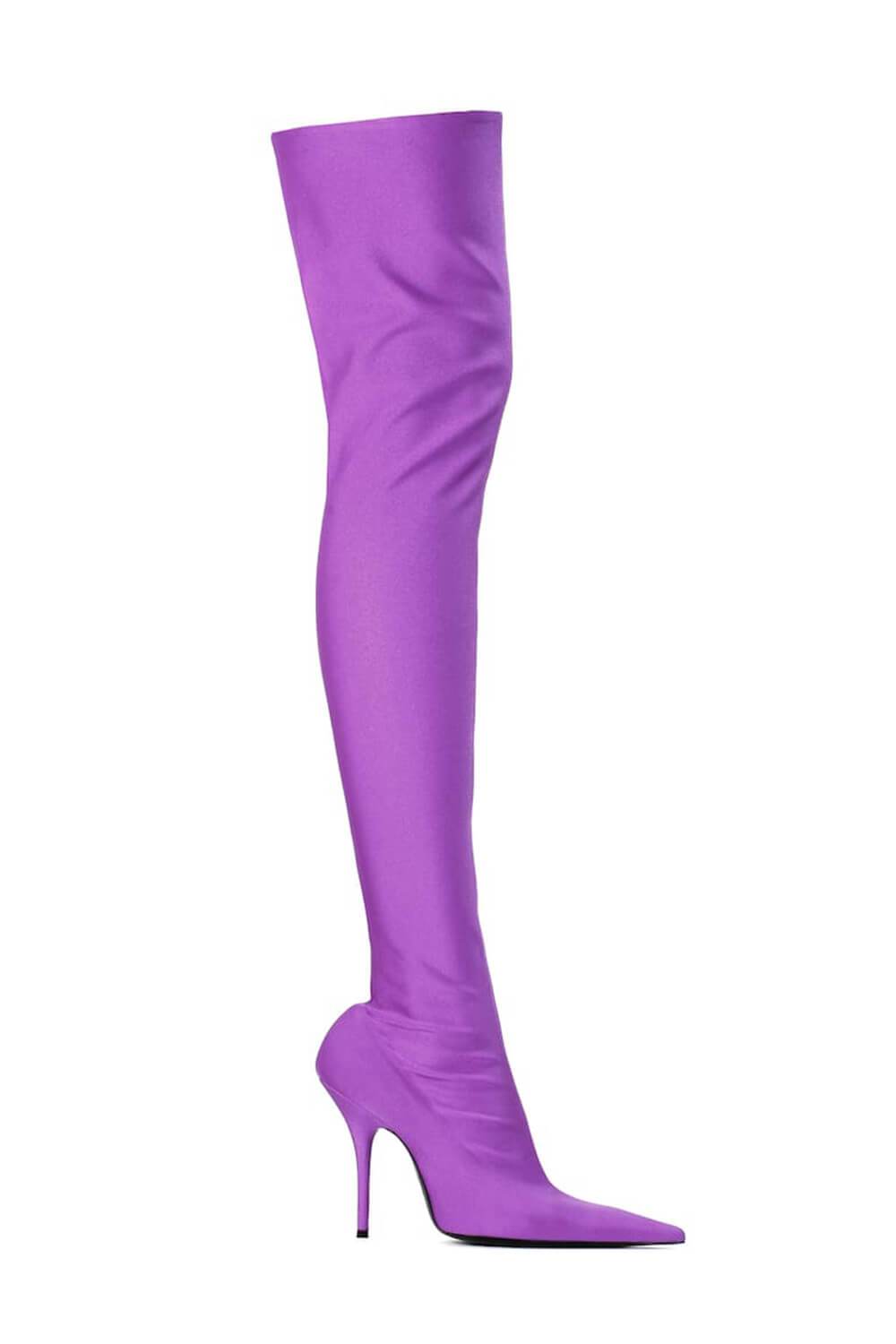 Purple Satin Pointed Toe Thigh High Boots