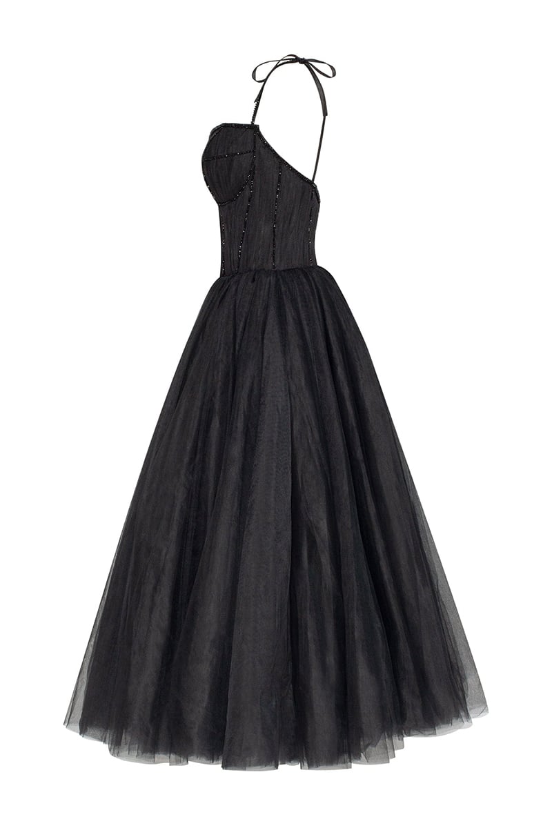 Sidney Tie-Strap Tulle Midi Dress