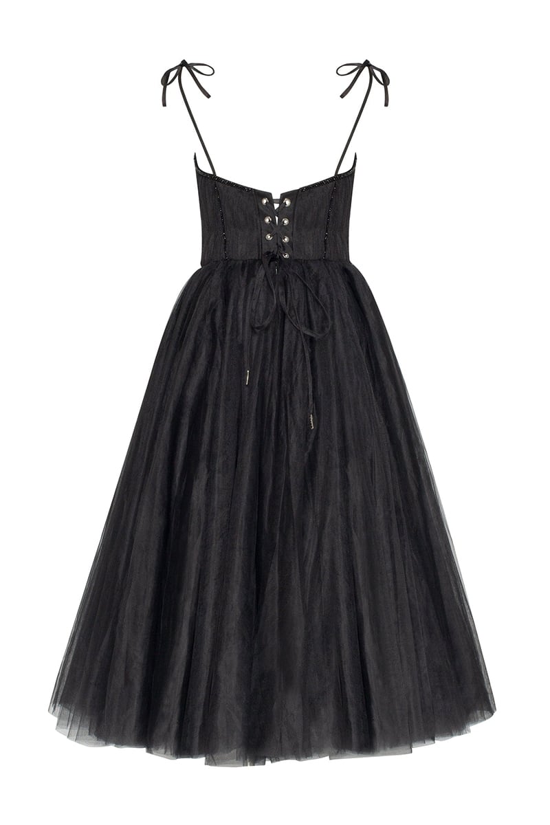 Sidney Tie-Strap Tulle Midi Dress