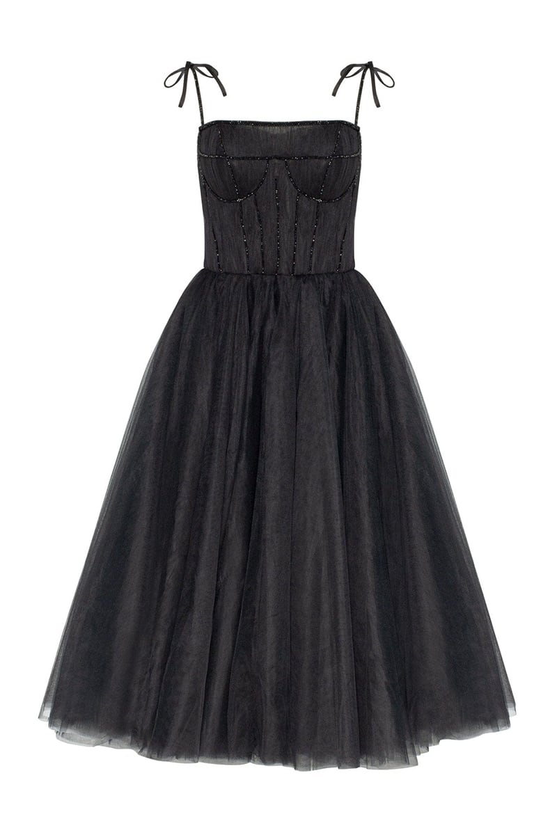 Sidney Tie-Strap Tulle Midi Dress