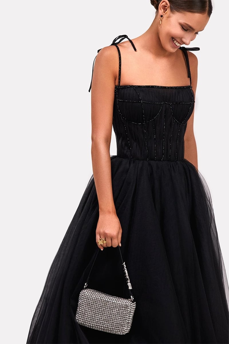 Sidney Tie-Strap Tulle Midi Dress