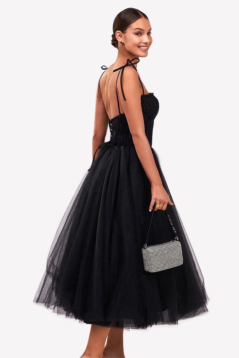 Sidney Tie-Strap Tulle Midi Dress