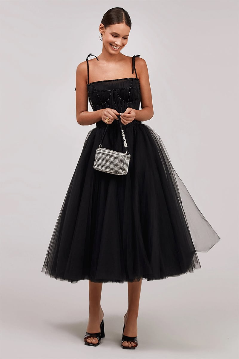 Sidney Tie-Strap Tulle Midi Dress