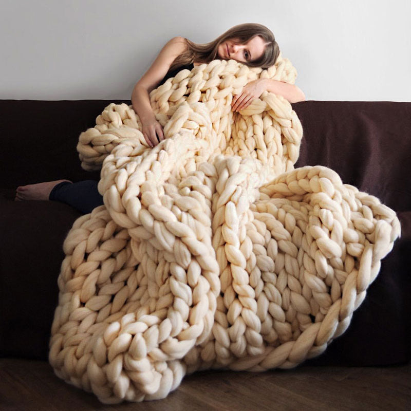 Warm Winter Hand Made Crochet Knit Chunky Yarn Blanket