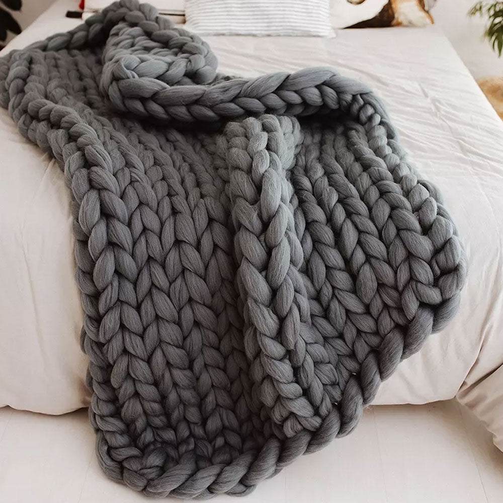 Warm Winter Hand Made Crochet Knit Chunky Yarn Blanket