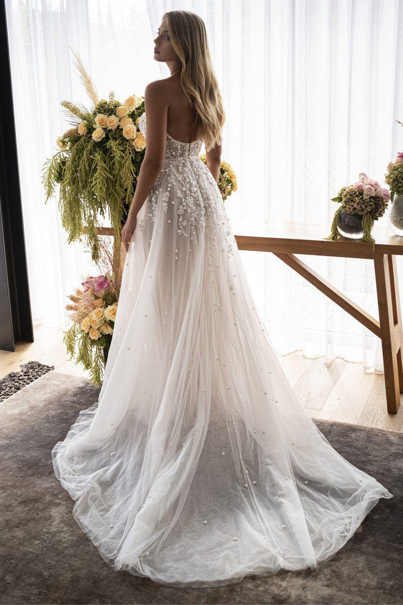 Song of Love Sheer White Off-the-Shoulder Wedding Dress