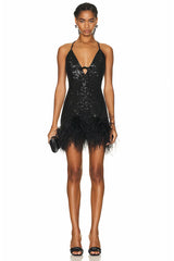 Sparkly Glam Sequin Feather Mini Dress