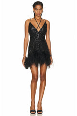 Sparkly Glam Sequin Feather Mini Dress