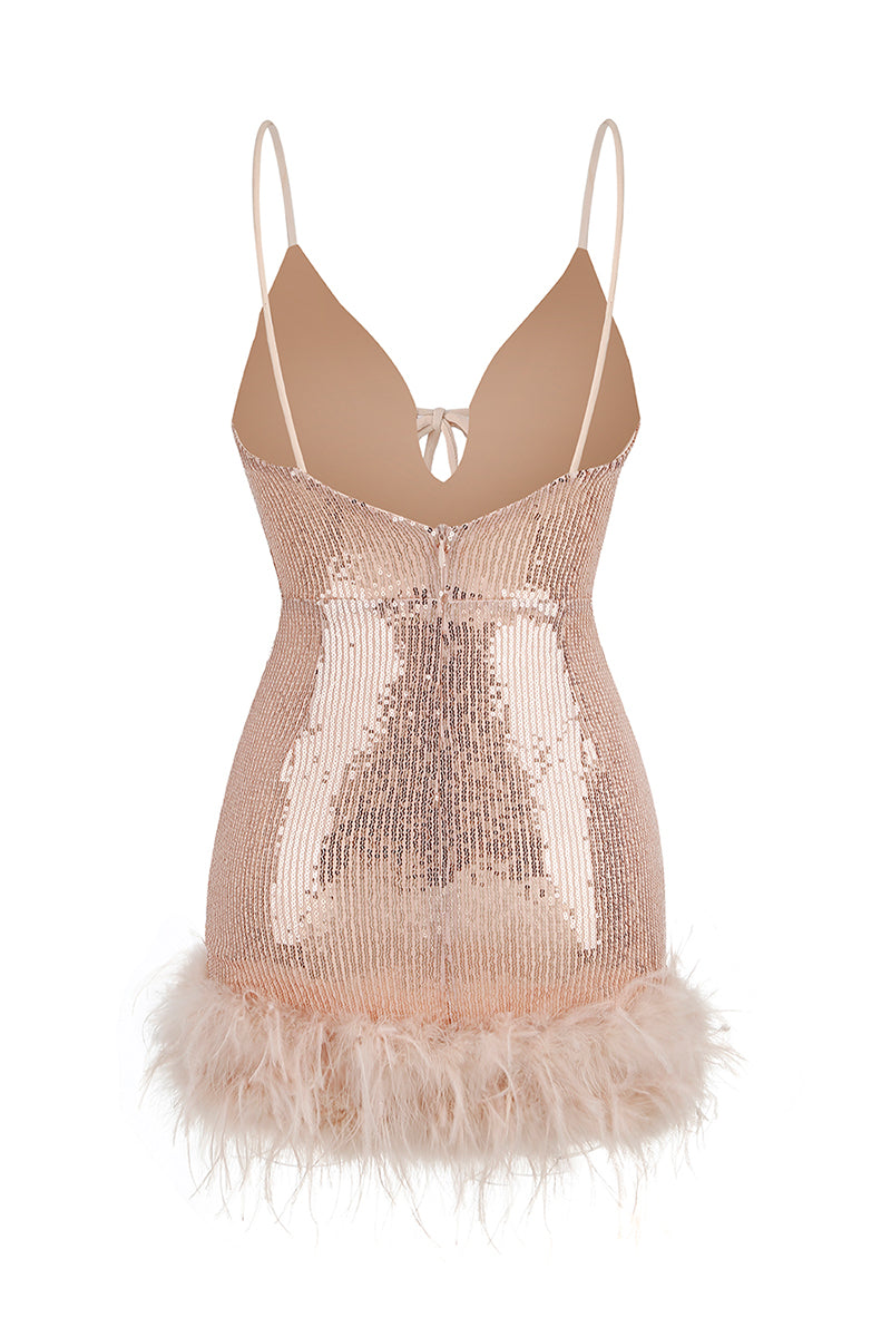 Sparkly Glam Sequin Feather Mini Dress