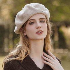 Street Style Solid Color Metallic Trim Wool Blend Beret Hat