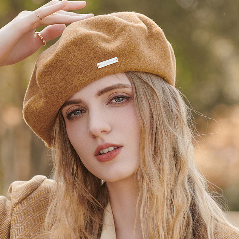 Street Style Solid Color Metallic Trim Wool Blend Beret Hat