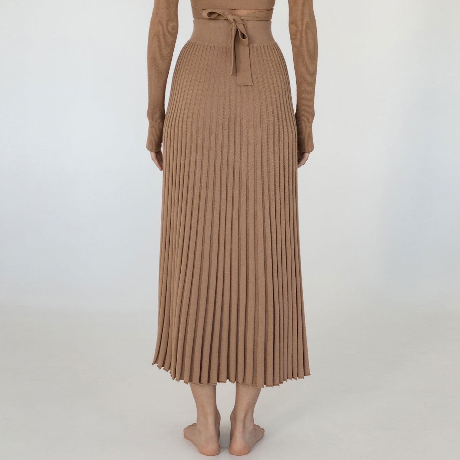 Stylish Buttoned Side Slit High Waist Pleated Knit Midi Skirt