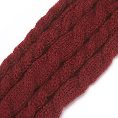 Stylish Solid Burgundy Chunky Cable Knit Wrist Warmers