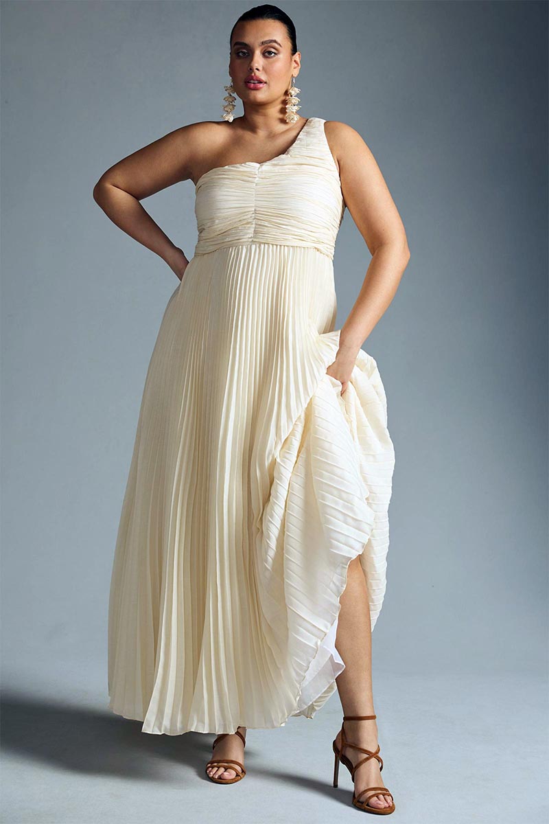 Sweet Grace One-Shoulder Pleated Maxi Dress