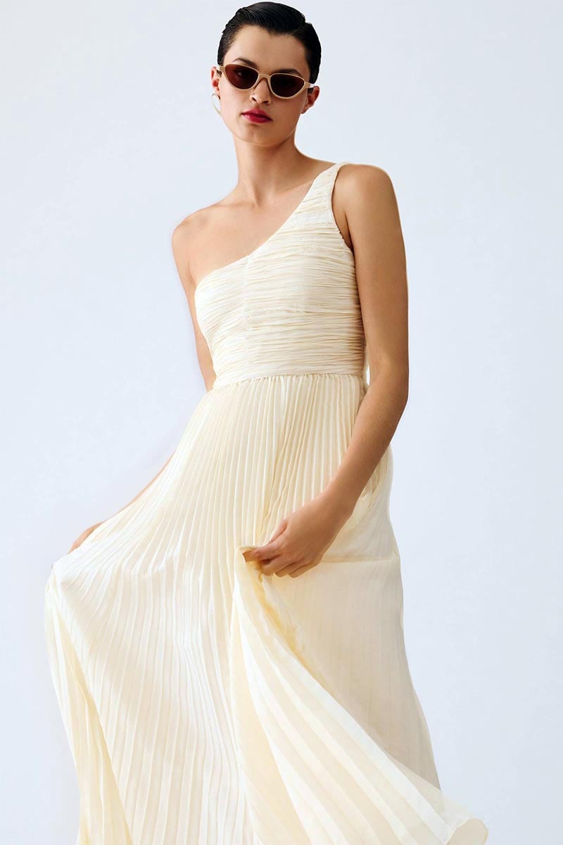 Sweet Grace One-Shoulder Pleated Maxi Dress