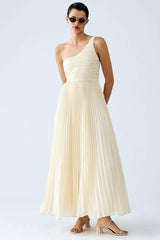 Sweet Grace One-Shoulder Pleated Maxi Dress