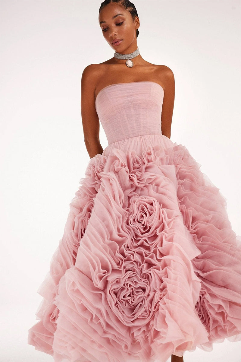 Unreal Sensibility Tulle Strapless Midi Dress