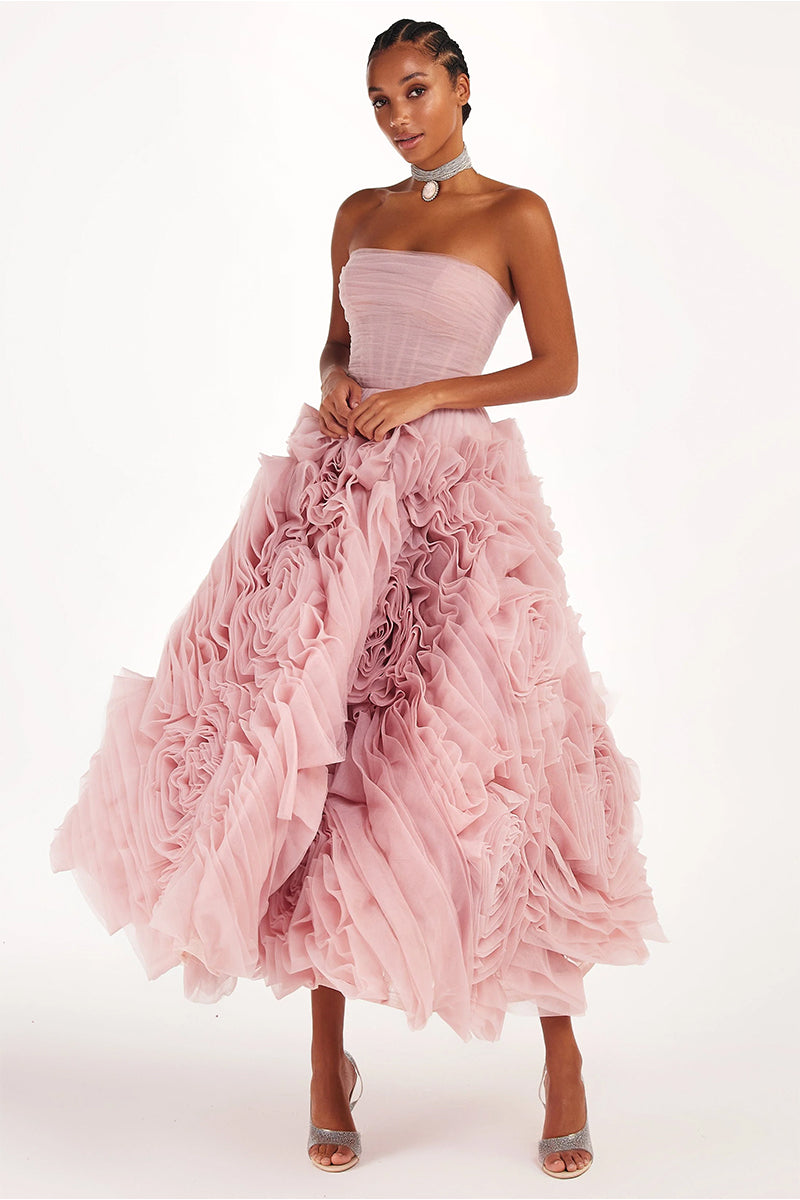 Unreal Sensibility Tulle Strapless Midi Dress