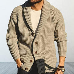 Urban Shawl Collar Raglan Sleeve Pocket Button Up Men Ribbed Knit Cardigan