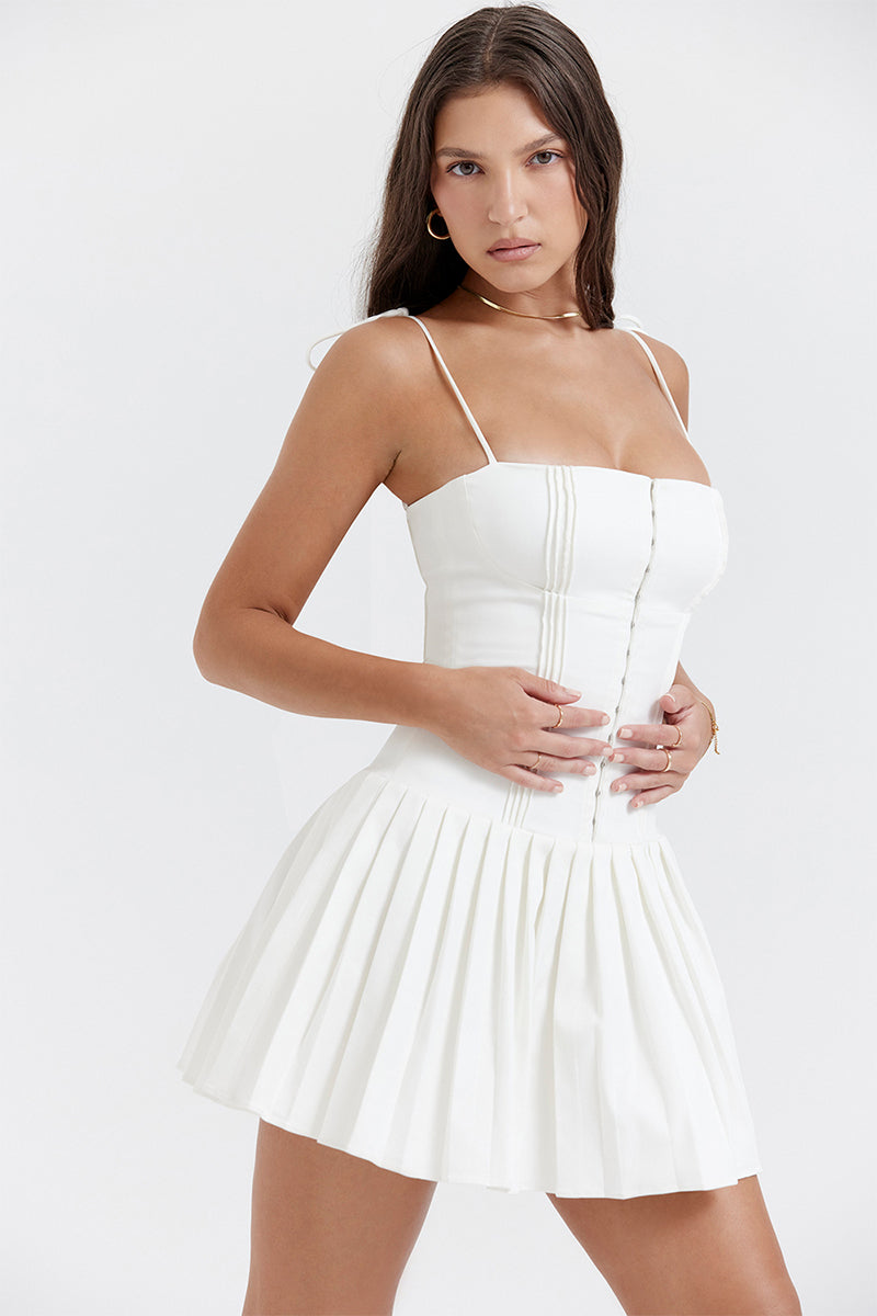 Vacay Sensibility White Pleated Mini Dress