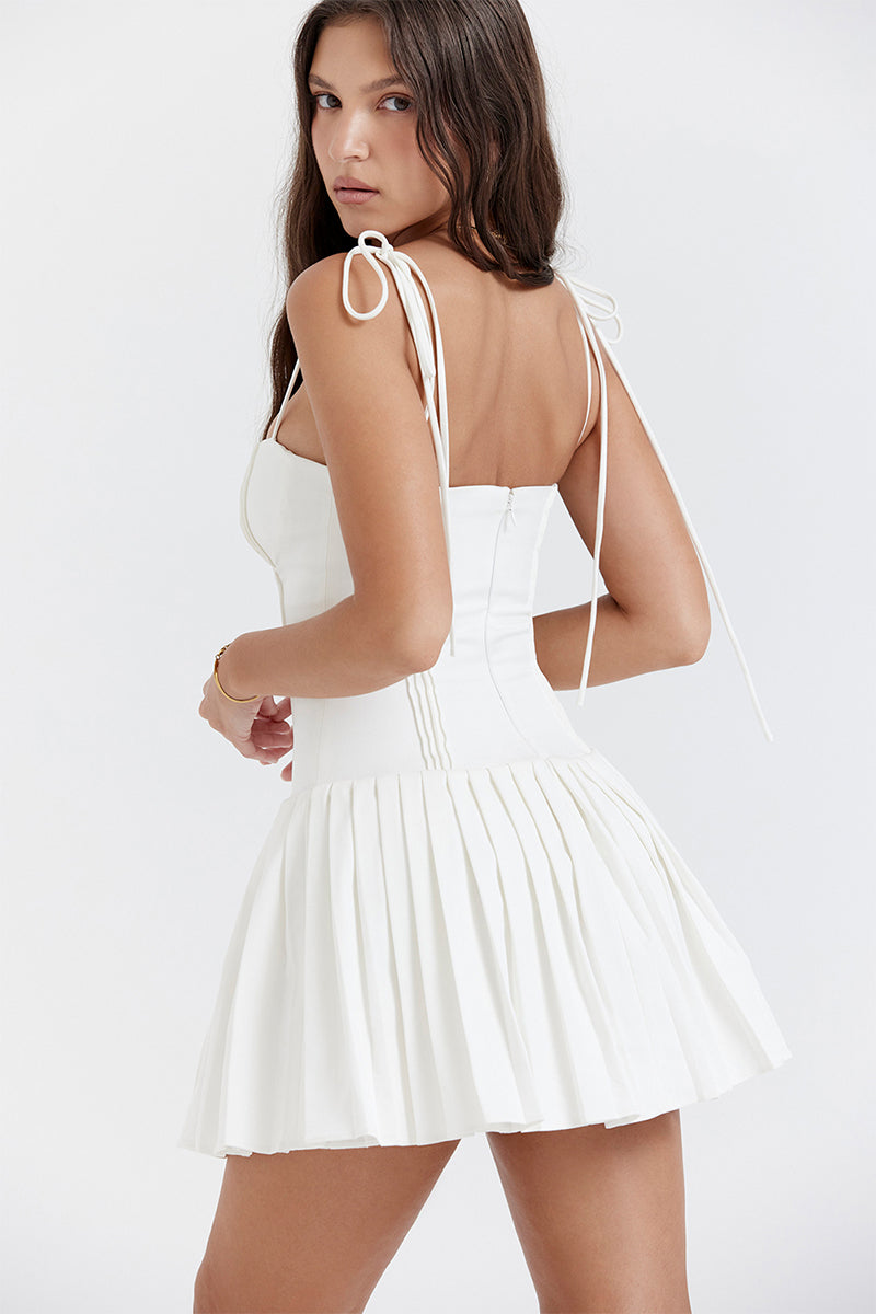 Vacay Sensibility White Pleated Mini Dress