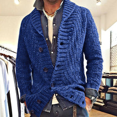 Vintage Cable Knit Shawl Collar Long Sleeve Button Front Men Winter Cardigan