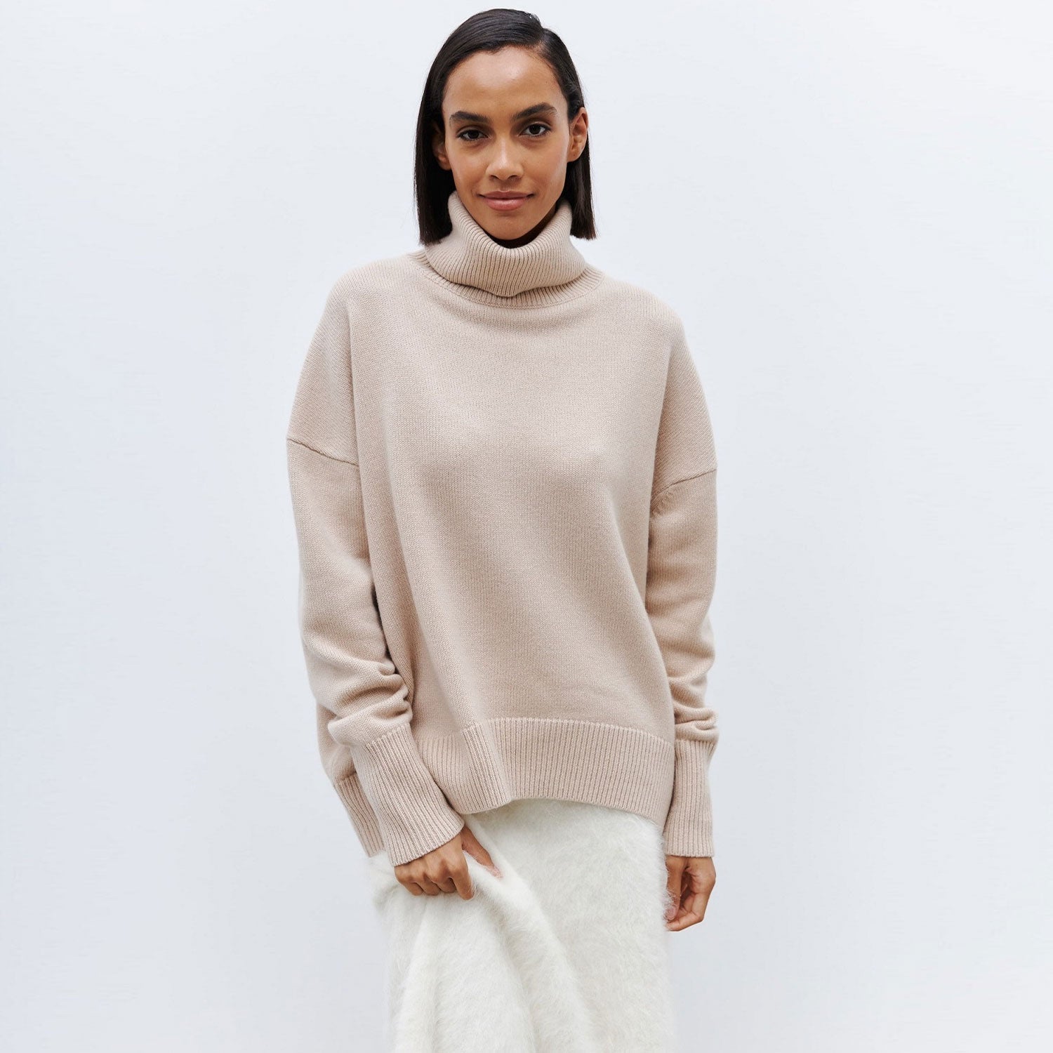 Warm Monochrome Turtleneck Drop Shoulder Long Sleeve Pullover Oversized Sweater