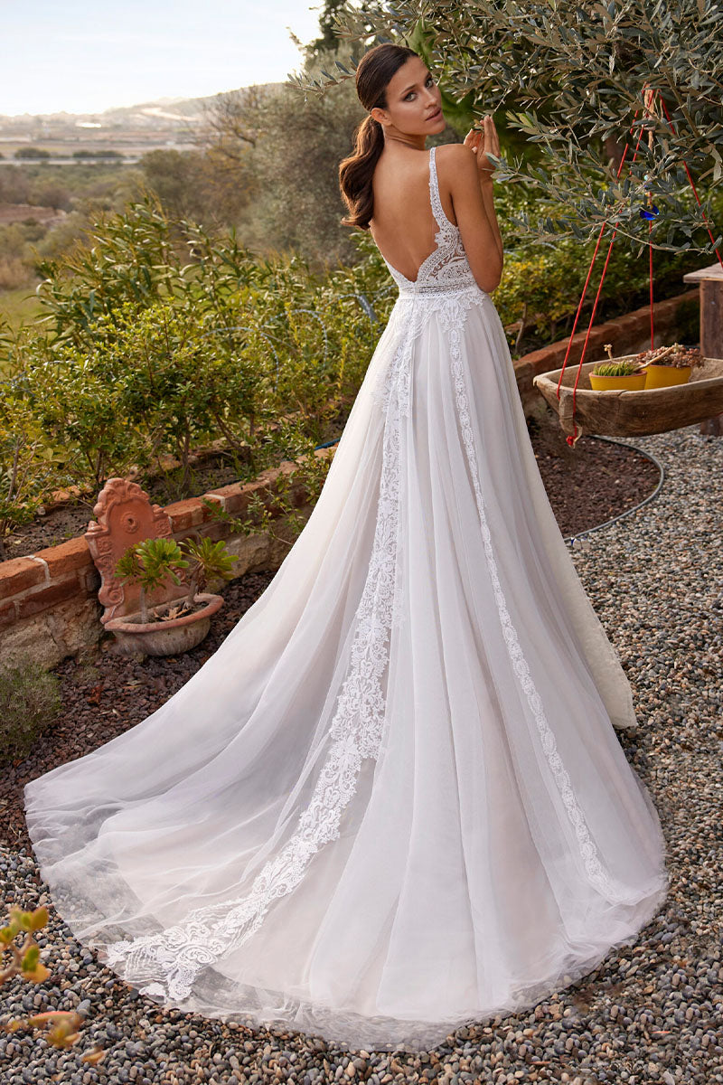 Whitney V-Neck Lace Applique Tulle A-Line Wedding Dress