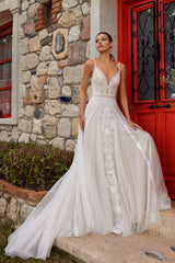 Whitney V-Neck Lace Applique Tulle A-Line Wedding Dress